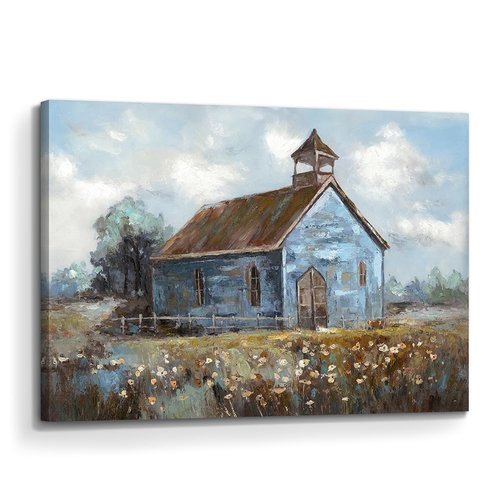 arttitue Farmhouse Barn Wall Art Painting: Canvas Rustic Farm Picture Hand Painted Country Landscape Print Decor Rural Scene Artwork for Nursery Living Room Bedroom