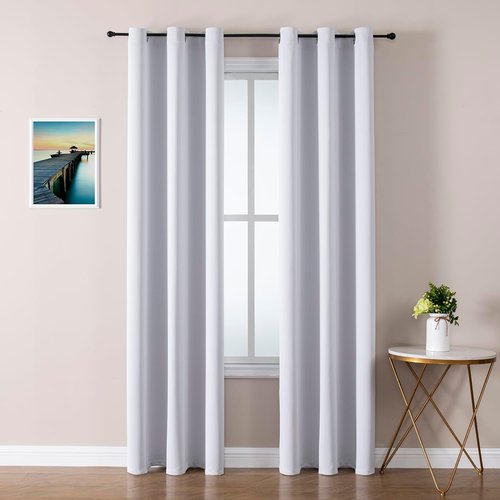 ChrisDowa Blackout Curtains - Thermal Insulated Room Darkening Panels, 72 Inches Long | Greyish White, 2-Panel Set