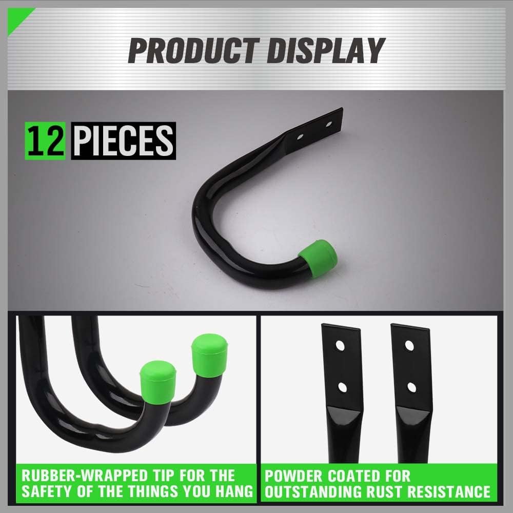 SWANLAKE Heavy Duty Garage Storage Hooks - Durable Wall Organizers | Black (12 Pack)