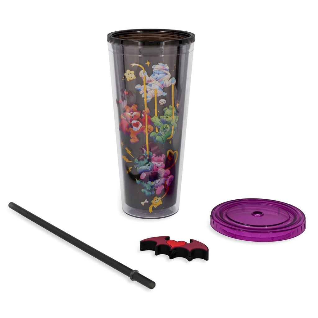 Silver Buffalo Care Bears x Universal Monsters Carnival Cup With Leak-Resistant Lid and Straw Topper | Holds 24 Ounces