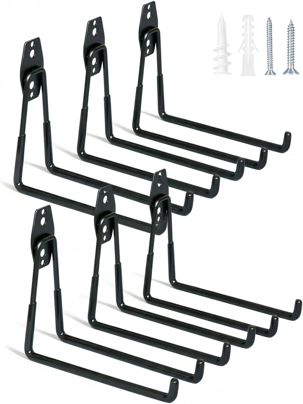 WMK Heavy Duty Garage Hooks - 6 Pack Wall Mount Storage for Bikes, Ladders & Tools | 100LB Capacity, PVC Coated (Black)