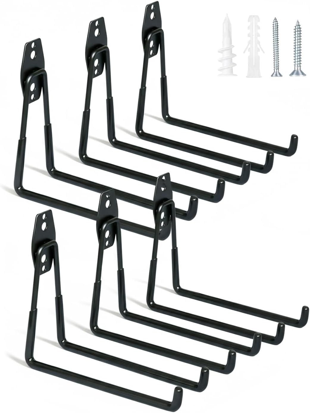 WMK Heavy Duty Garage Hooks - 6 Pack Wall Mount Storage for Bikes, Ladders & Tools | 100LB Capacity, PVC Coated (Black)