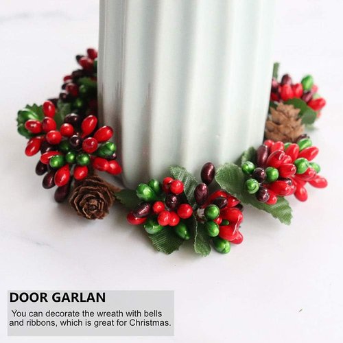 Amosfun Christmas Candle Rings - 6Pcs Artificial Berry Wreaths for Holiday Table Centerpieces