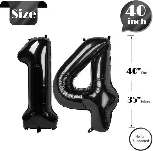 Black Number 14 Balloon - 40 Inch Birthday Decoration for 14th Birthday Parties | Perfect for Boys & Girls