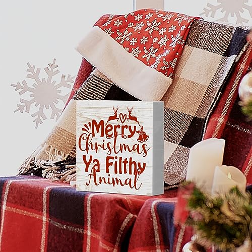 WRSUNT Home Alone Décor Winter Merry Christmas Ya Filthy Animal Wood Box Sign - Animal Variant, 5 x 5 Inches