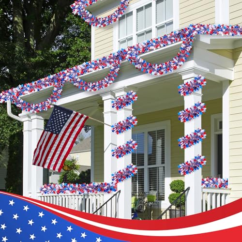 52.5ft Patriotic Star Tinsel Garland - Red White & Blue 4th of July Decor