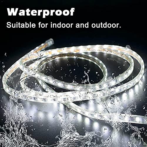 GUOTONG 50ft Outdoor Waterproof LED Rope Lights Cool White 3000K Cuttable Connectable