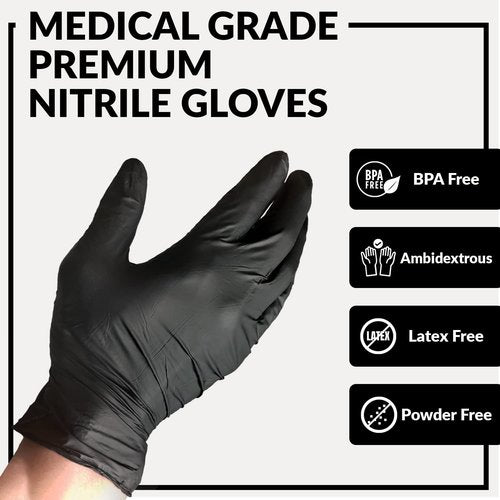 Klex Nitrile Exam Gloves - Medical Grade, Powder Free, Rubber Latex Free, Disposable Examination Grade Glove, Food Safe, Black, Medium, 1000 Count