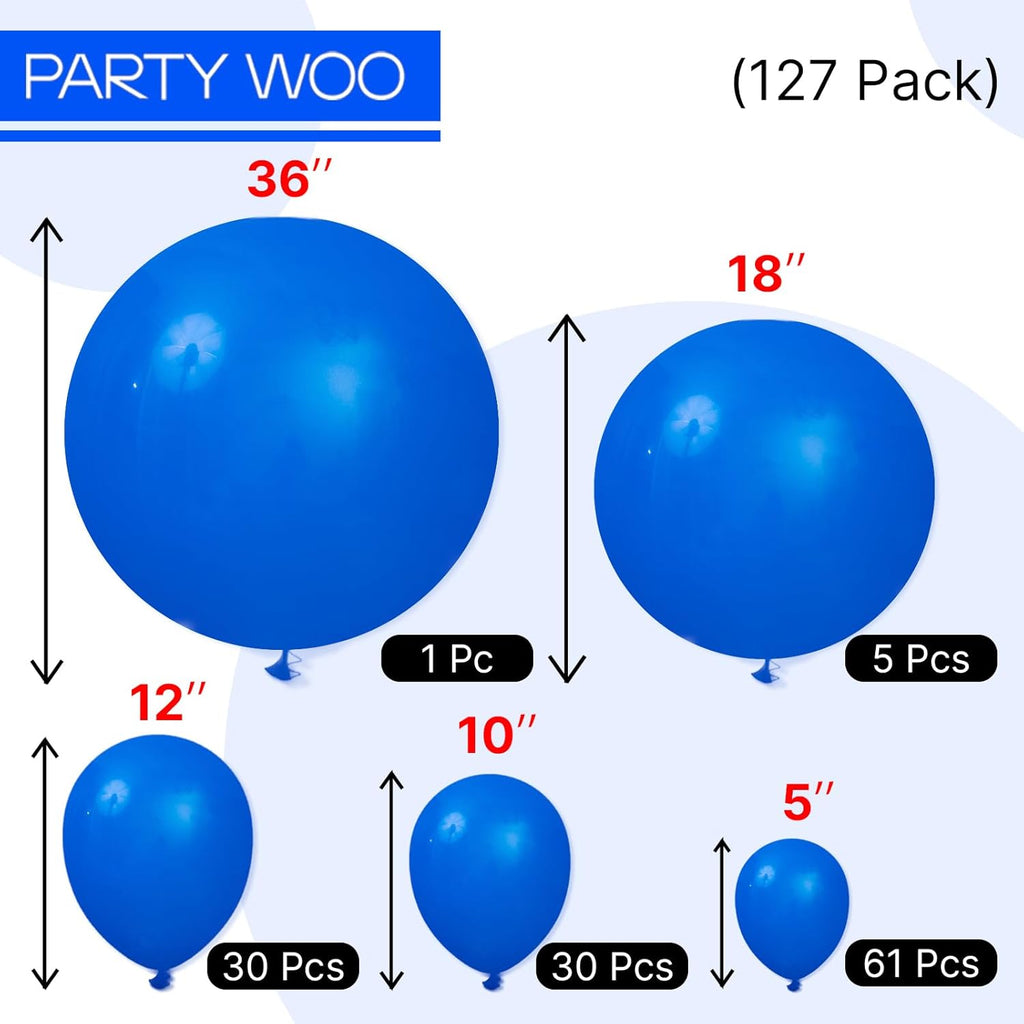 PartyWoo Royal Blue Balloons - 127-Piece Balloon Arch Kit for Baby Showers, Graduations & Parties | 5-18 Inch Sizes