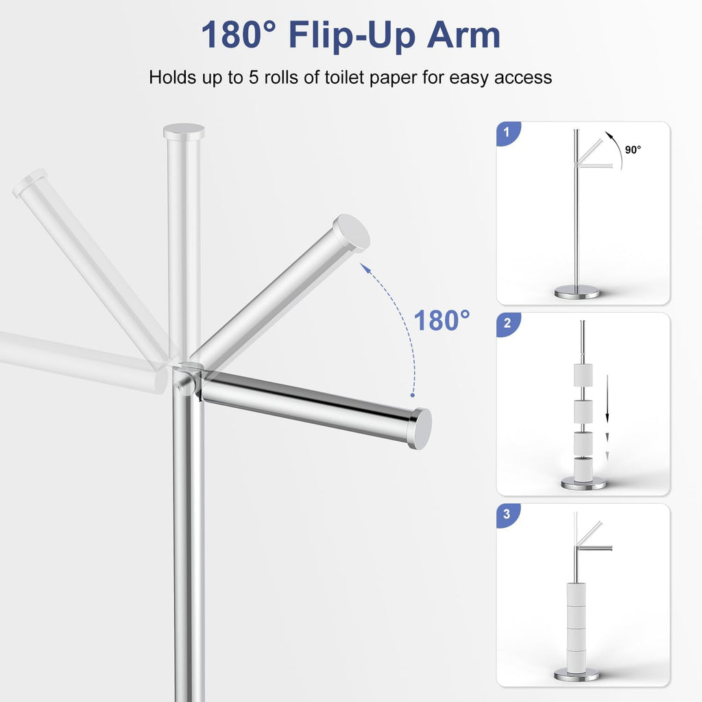 Polished Chrome Toilet Paper Holder Stand by [Brand Name] - Free Standing Design for 4 Rolls, Stainless Steel with Non-Slip Base