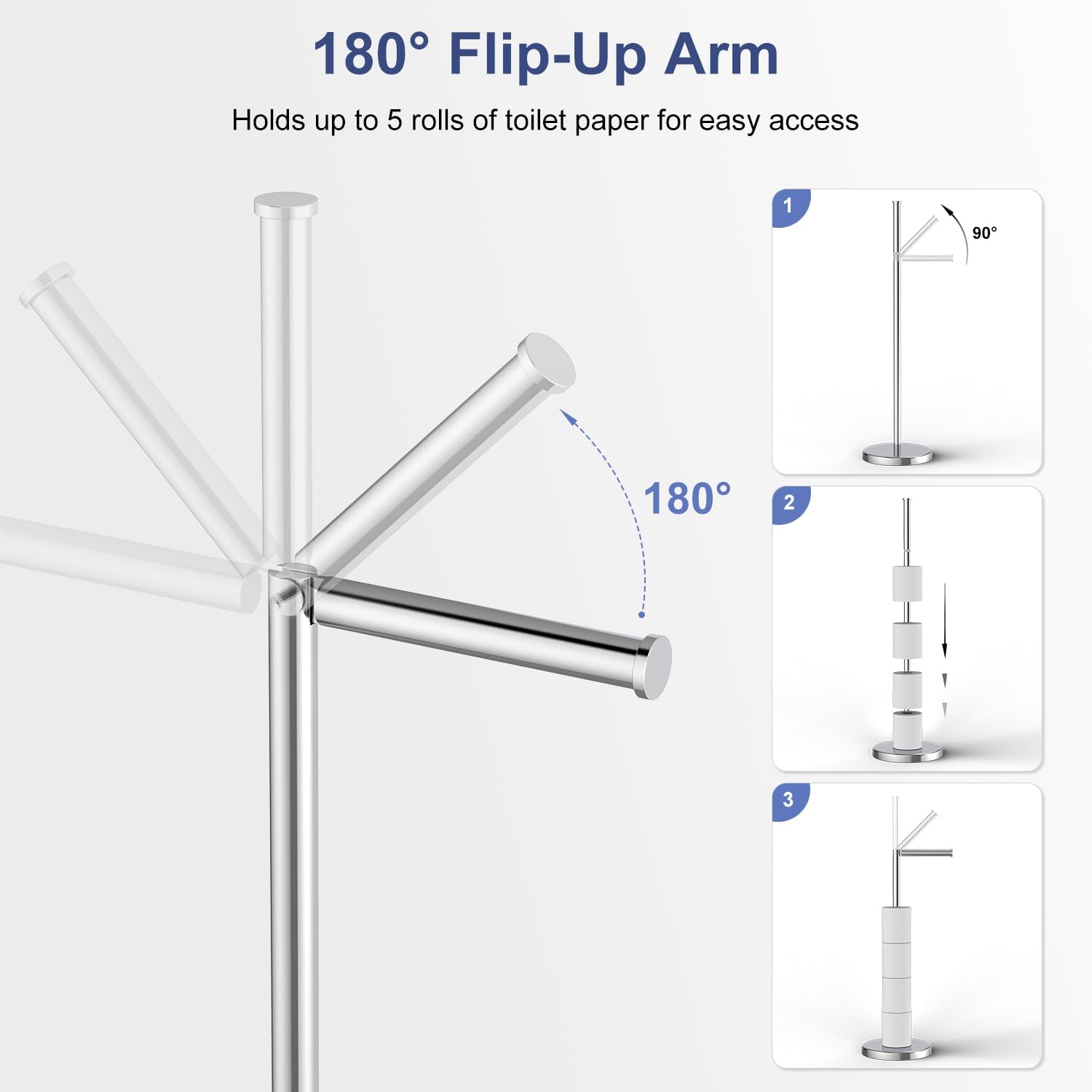 Polished Chrome Toilet Paper Holder Stand by [Brand Name] - Free Standing Design for 4 Rolls, Stainless Steel with Non-Slip Base