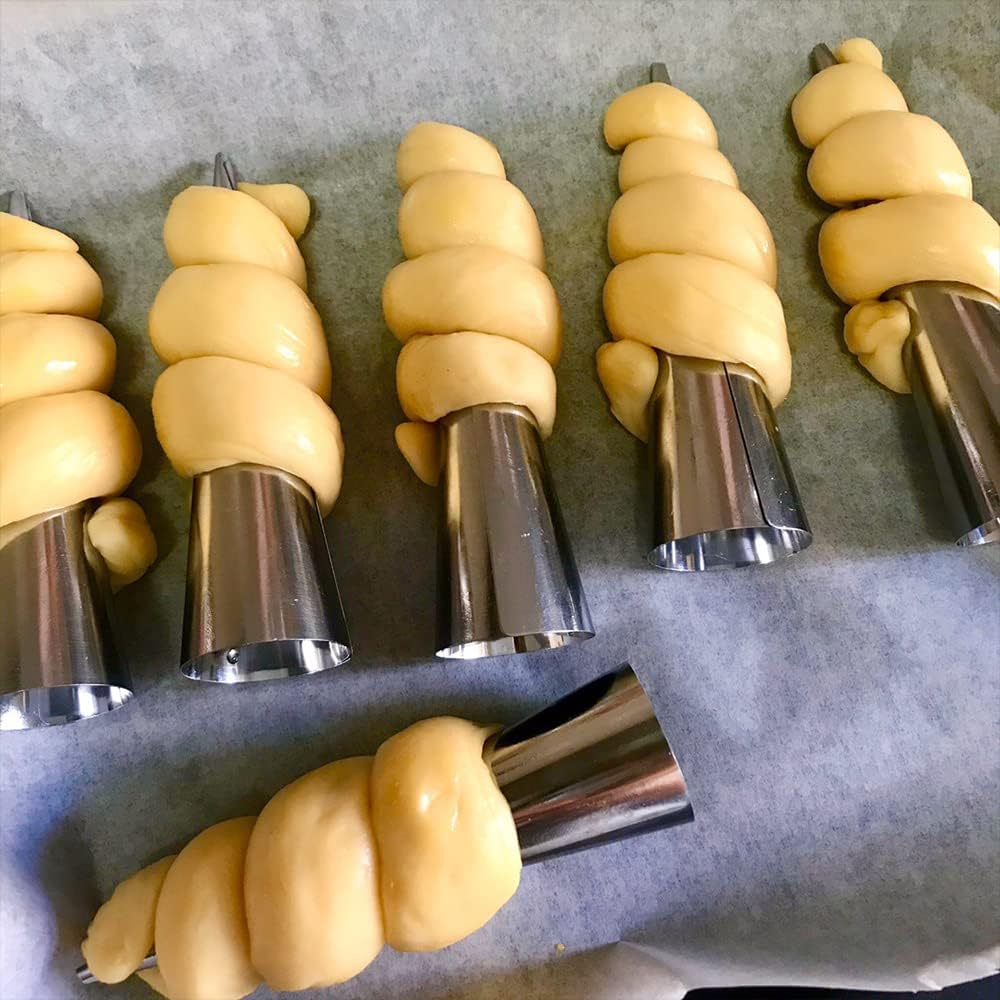 Skiennix Baking Cones - 6Pcs Stainless Steel Spiral Croissant Tubes | 5.5 Inch Pastry Molds