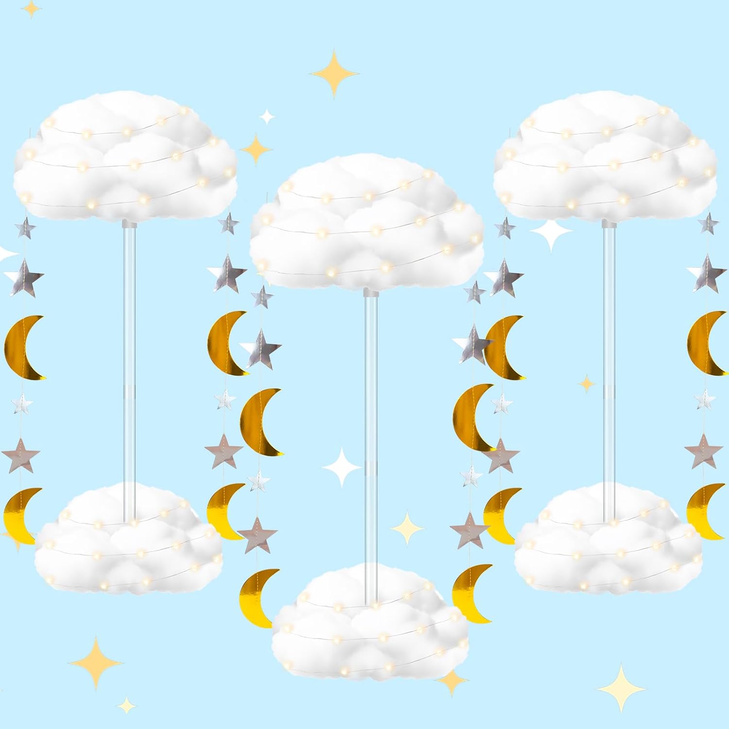 Skiennix 3D Fluffy Cloud LED Light Kit - DIY Hanging & Table Centerpiece for Baby Showers, Nurseries & Parties