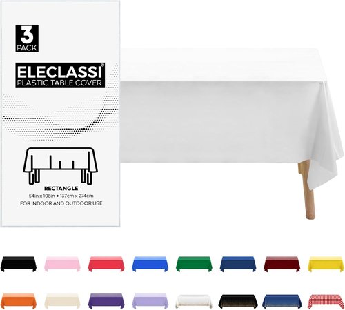Eleclassi Premium Disposable White Plastic Tablecloths - Waterproof 54 x 108 in for Rectangle Tables Up to 8 Ft