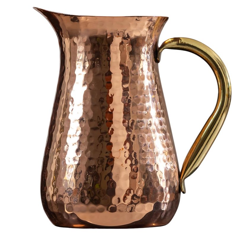 POSHGRAM Copper Pitcher Handcrafted Excellence, Hammered Texture Copper Water Pitcher with Sturdy Handle, Set of 4 Glasses for Everybody, Capacity of jug -1.25 L and Capacity of each glass -250ml