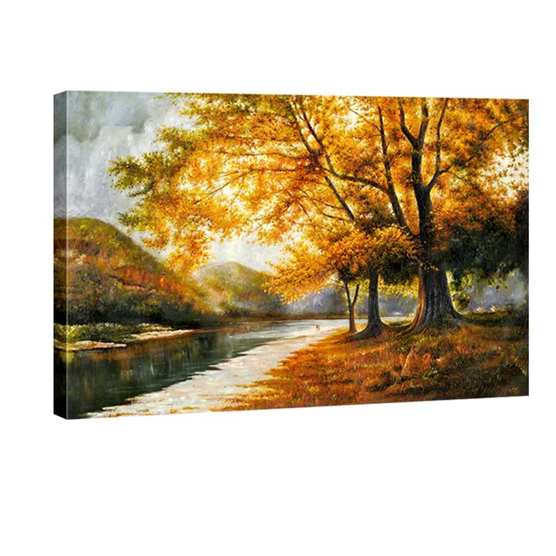 Wieco Art Giclee Canvas Prints Wall Art by Oil Paintings Reproduction Large Contemporary Autumn Trees Pictures for Living Room Bedroom Home Decorations Modern Wrapped Landscape Forest Artwork