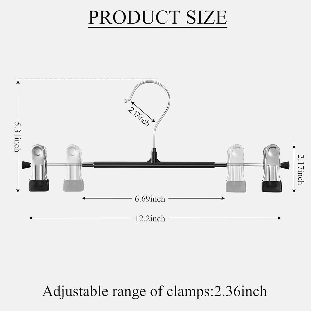 Skiennix 20-Pack Heavy Duty Pants & Skirt Hangers - Non-Slip Metal Clips for Space-Saving Organization