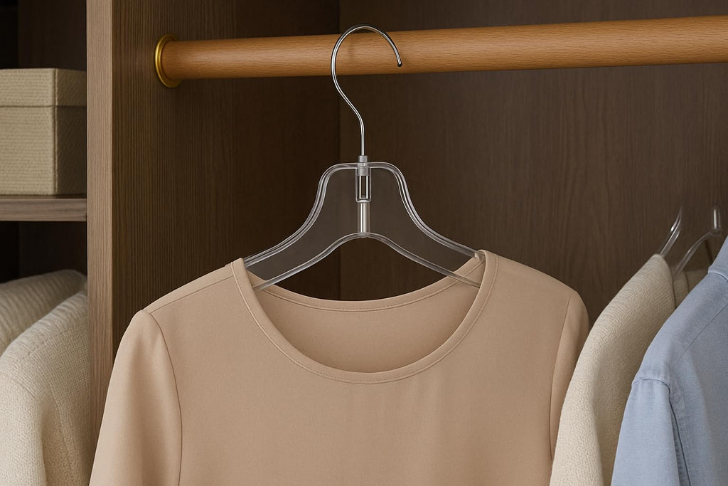 Hangon Plastic Clothes Hangers Set of 50 Heavy Duty - 17 Inch Dress, T-Shirts, Shirt Hanger Closet Organization Solution Clear Hanging for Home, Retail Easy to Use and Durable