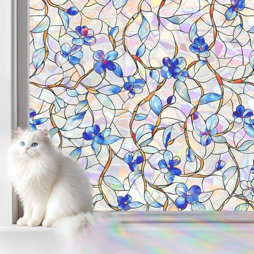 Rainbow Stained Glass Privacy Window Film | UV Blocking, Easy Install, 17.5x78.5