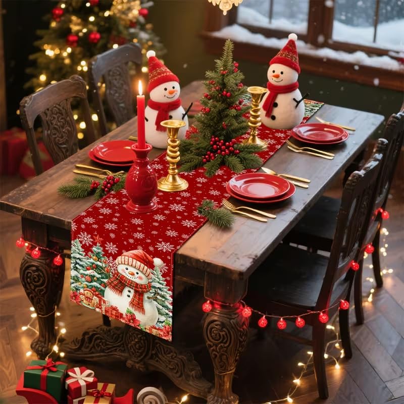 CQFusSTORE Christmas Snowman Gingerbread Table Runner 13x36 Inch Holiday Decor