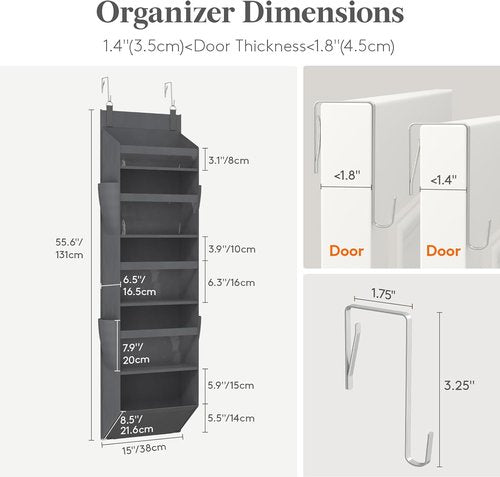 Lifewit Over The Door Organizer - Clear Window Hanging Storage with 4 Pockets | 40 lbs Load Capacity, Gray