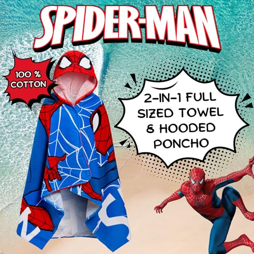 Spider-Man Kids Hooded Towel - 100% Cotton Bath & Beach Poncho for Boys