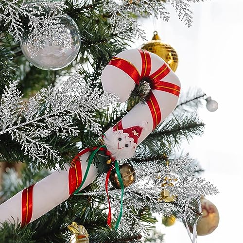 Watayo 45 Pcs Silver Glitter Artificial Pine Needles for Christmas Decorations