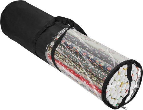 Homakover Clear PVC Gift Wrap Organizer - 30" Zippered Storage for 18-25 Rolls (Black)