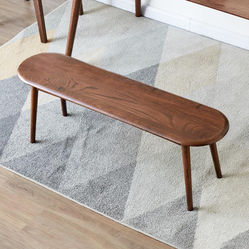 Solid Oak Indoor Dining Bench with Rounded Corners, Walnut Finish