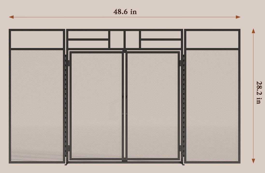 Fire Beauty 3-Panel Folding Fireplace Screen with Magnetic Hinged Doors, Solid Wrought Iron Panels Fire Spark Guard