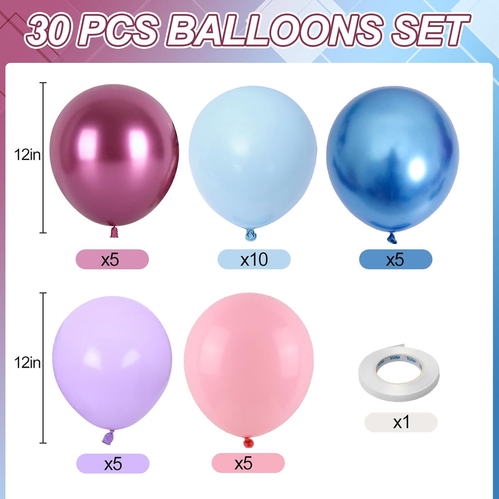 Skiennix 12-Inch Macaron & Metallic Blue Pink Balloons - Perfect for Gender Reveal & Summer Parties