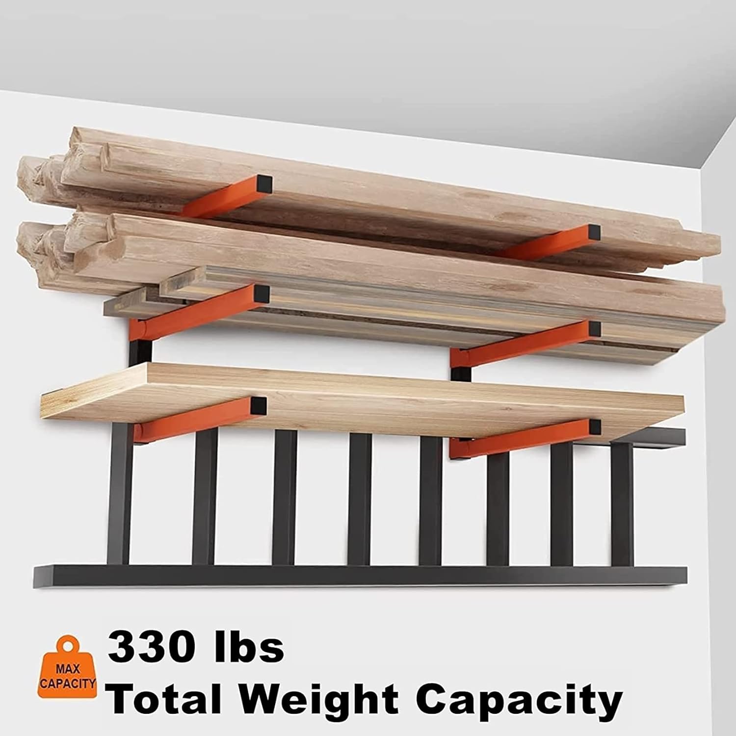 WALMANN Lumber Storage Rack - Heavy Duty Wall Mount for Garage | Overhead Wood Storage (2 Pairs)