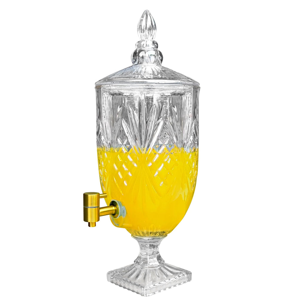 1.3 Gallon Glass Drink Dispenser, Glass Beverage Dispenser with Spigot for Party Bar Wedding, Crystal Collection Jug, Wide Mouth with Lid, Iced Beverage Dispensers (1.3gal colorful)