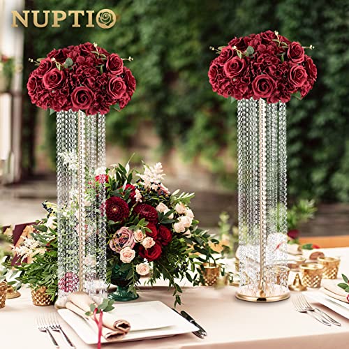 NUPTIO Burgundy Flower Balls 15.7in, 2-Pack Large Table Centerpieces