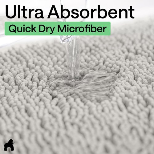 GORILLA GRIP Bath Rug Mat - Soft Absorbent Chenille | Quick-Dry Microfiber, 54x24, Light Gray