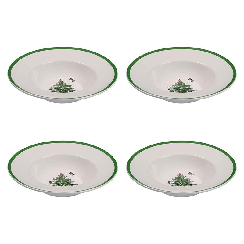 Spode Christmas Tree Pasta Bowl - Set of 4, Rimmed Plate for Serving Salad, Spaghetti & Soup, 10-Inch, Made of Porcelain, Dishwasher, Microwave & Freezer Safe, Dinnerware Set