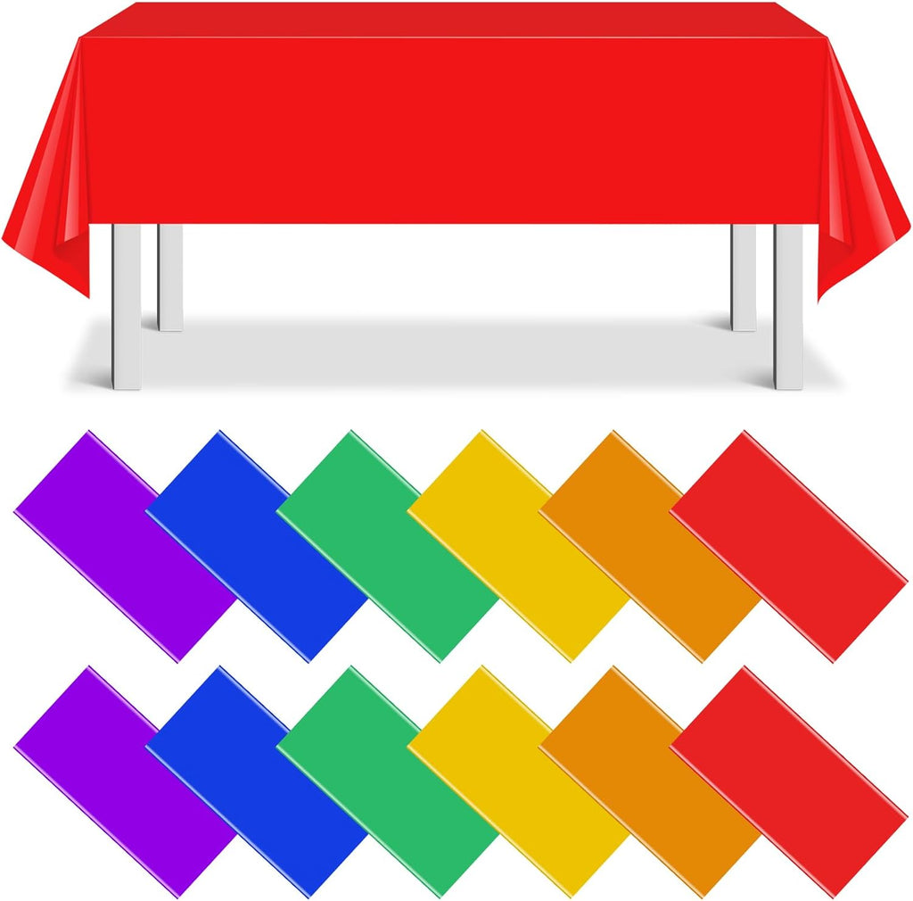 Rainbow Tablecloths by [Brand Name] - 12 Pack Disposable Plastic Covers for Parties | 54 x 108 Inch