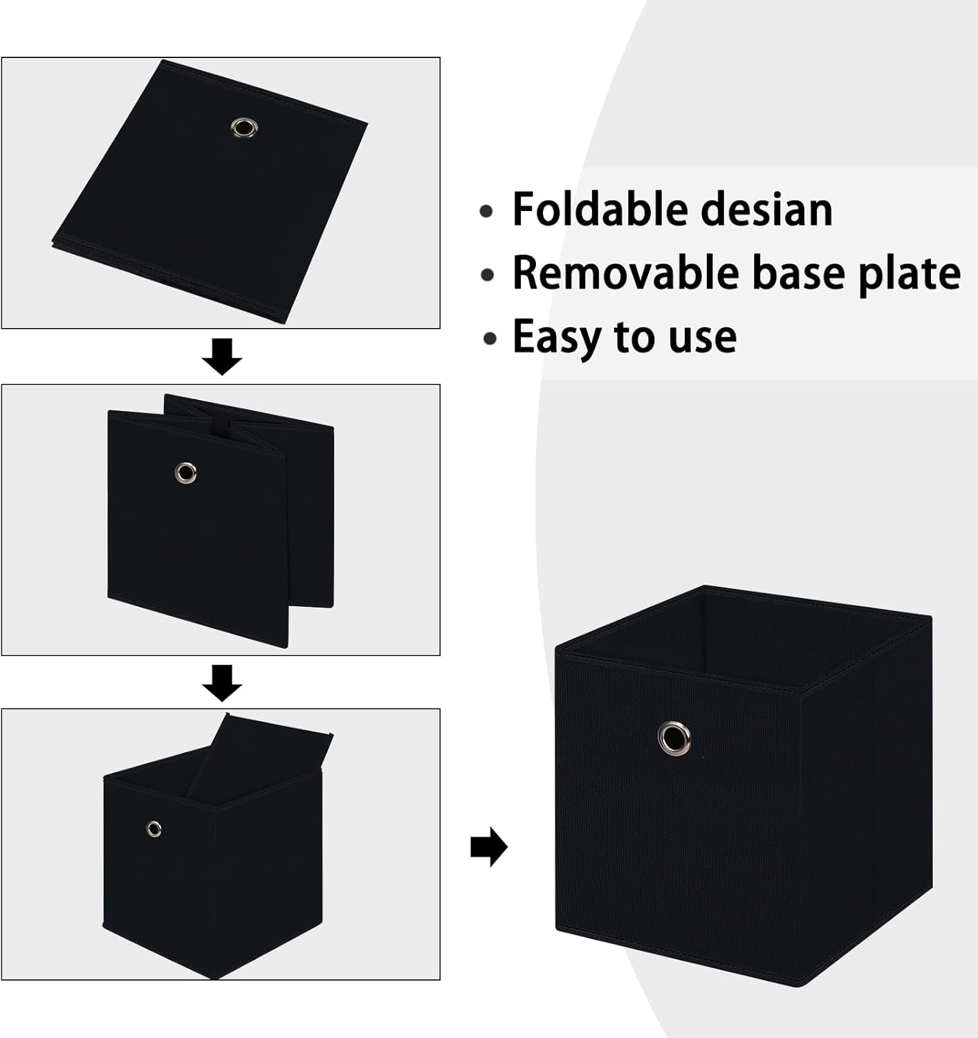 Skiennix Black Foldable Storage Cubes - 11-Inch Fabric Organizer Bins with Handles | Set of 3