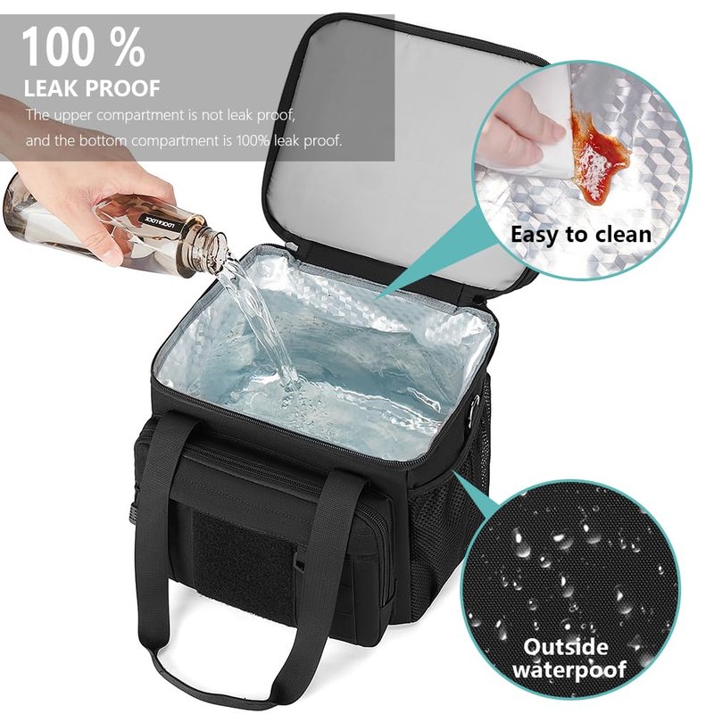 Gafetrey Expandable Large Tactical Lunch Box for Adults, Heavy Duty Durable Lunch Cooler Bag with MOLLE Lunch Pail for Work Camping Fishing Picnic (Black-Camo, 24L)