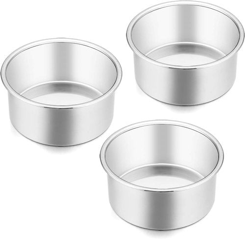 E-far Mini Round Cake Pan Set - 3 Stainless Steel Pans, Non-Toxic & Dishwasher Safe, 4 Inch Size