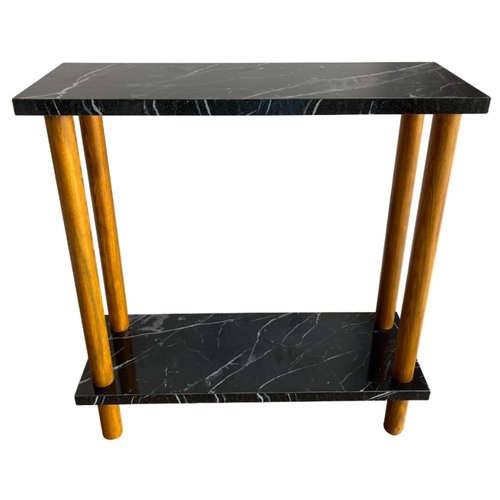 Narrow Small Places Faux Marble Top Modern Side Table for Couch Living Room, Slim Minimalist End Table 2 Tier with Open Shelf Nightstand for Bedrooms, Snack Tray, TV Manual (Black Marble, Narrow, 7")