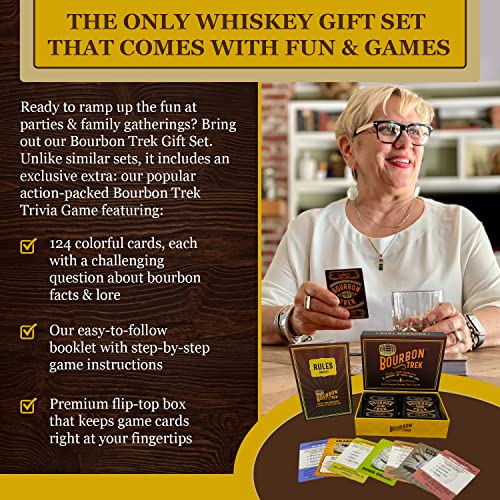Bourbon Whiskey Gift Set with Glasses Stones Coasters & Trivia - Premium Men’s Barware