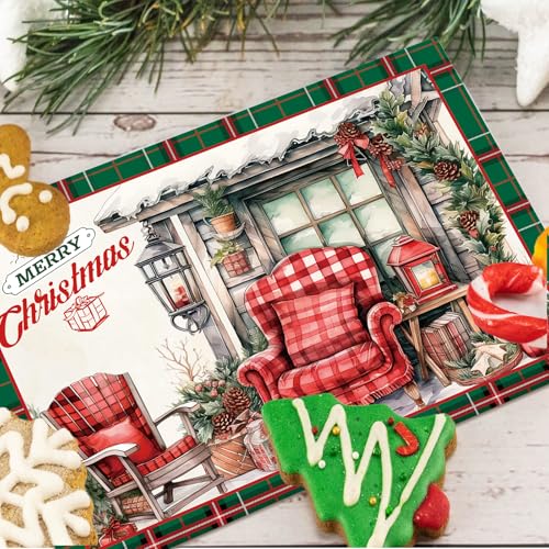 Vintage Christmas Cards with Envelopes - 12 Plaid Retro Holiday Note Cards