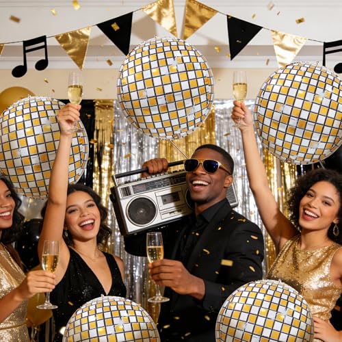 TONIFUL 8pcs 22-Inch Gold Disco 4D Giant Foil Balloons for Party Decorations