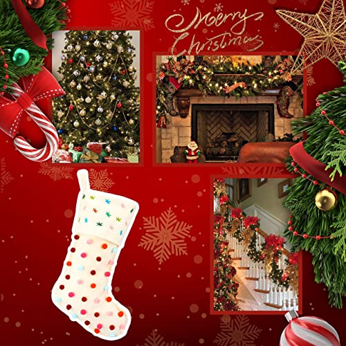 Hopearl Pom Pom Christmas Stocking - Boho Style 18'' Fireplace Sock, Cream, Style 1