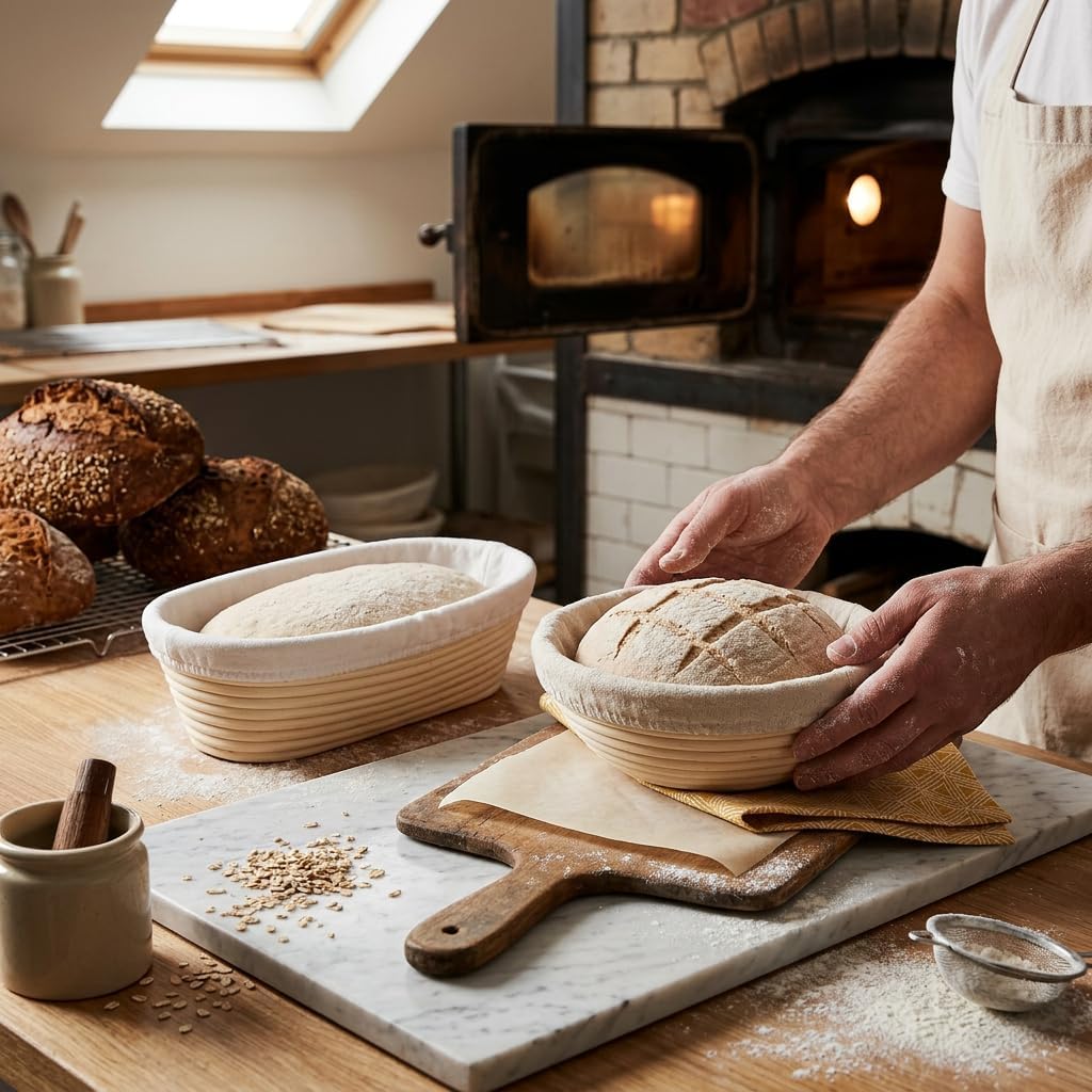 Saint Germain Bakery Premium Round Bread Banneton Basket - Set of 2 | 9" Round Baskets with Liner