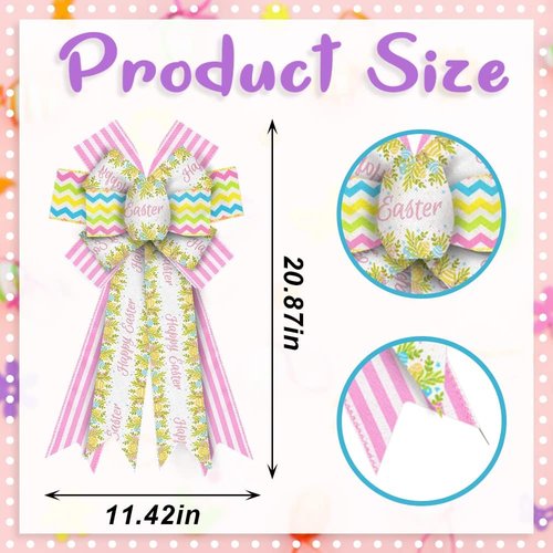 Hying Large Easter Bows - White & Pink Burlap Wreath Bows with Eggs & Leaves | Perfect Spring Decorations