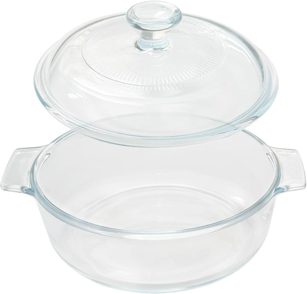 Skiennix Small Tempered Glass Casserole Dish - Round Baking Dish with Lid, 0.8L, Clear