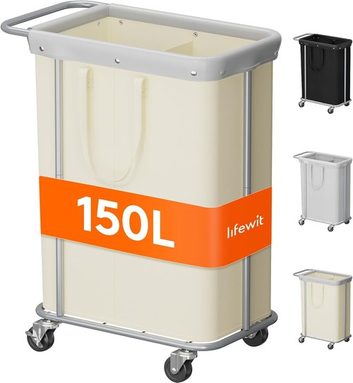 Lifewit 150L Large Laundry Basket - Rolling Hamper with Wheels & Removable Bag | White
