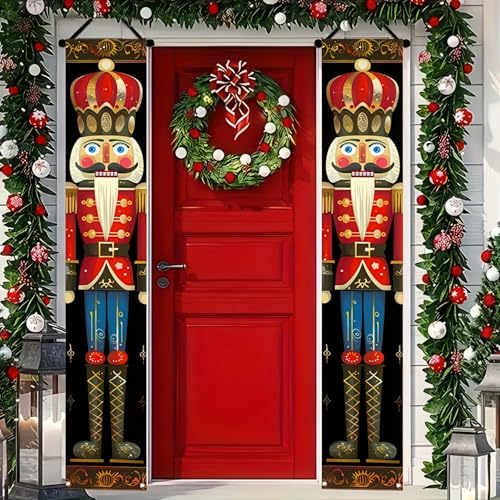 Nutcracker Soldier Christmas Porch Banner Set - Front Door Hanging Decor